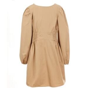 GB Big Girls Large Long-Sleeve Side Smocked Dress Tan *